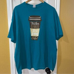 Gildan Teal Teacher Coffee Graphic Tee